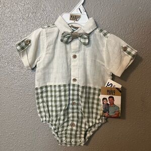 Mario Lopez Kids Green and White Checkered Button Down Shirt